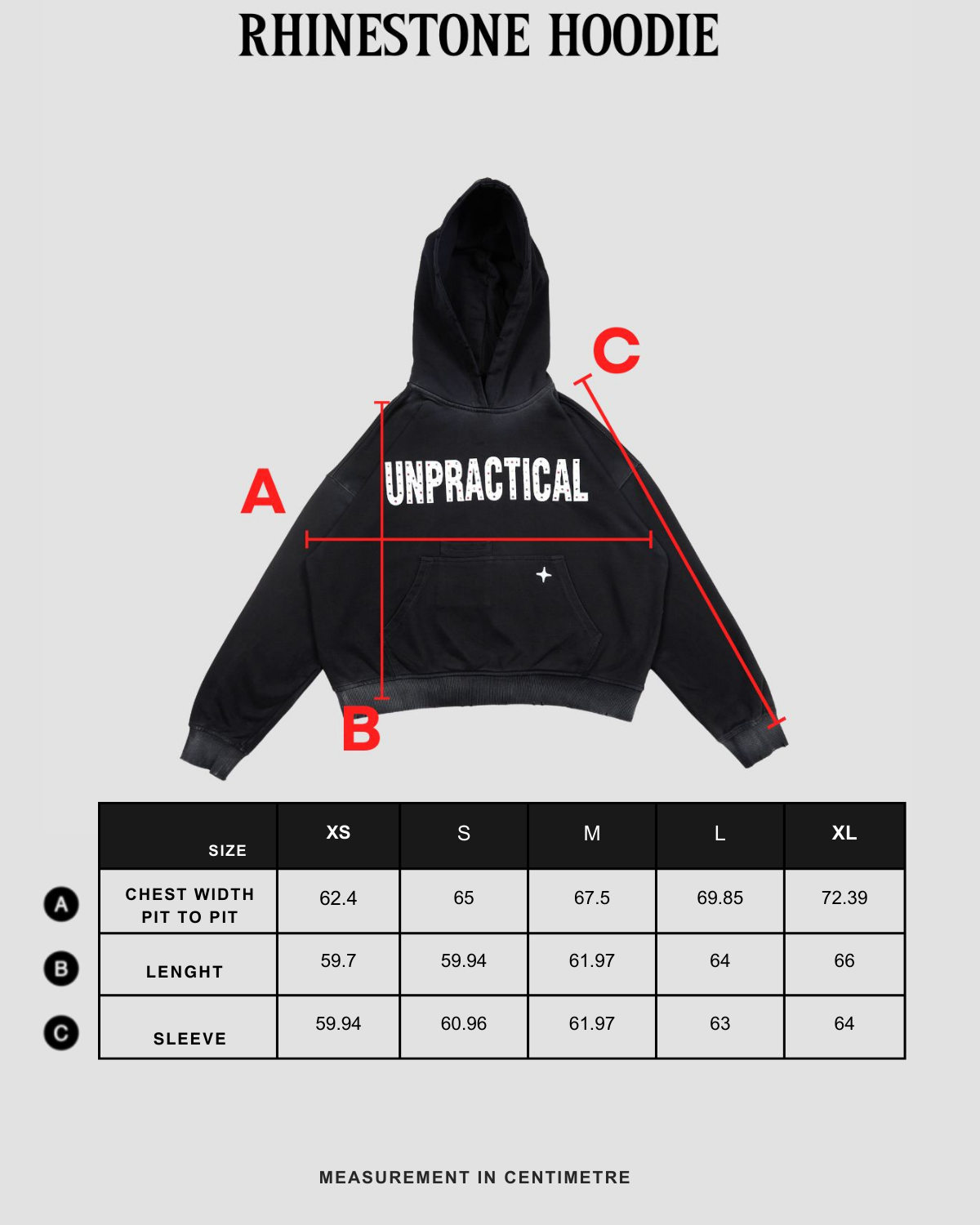 Size chart in centimeters
