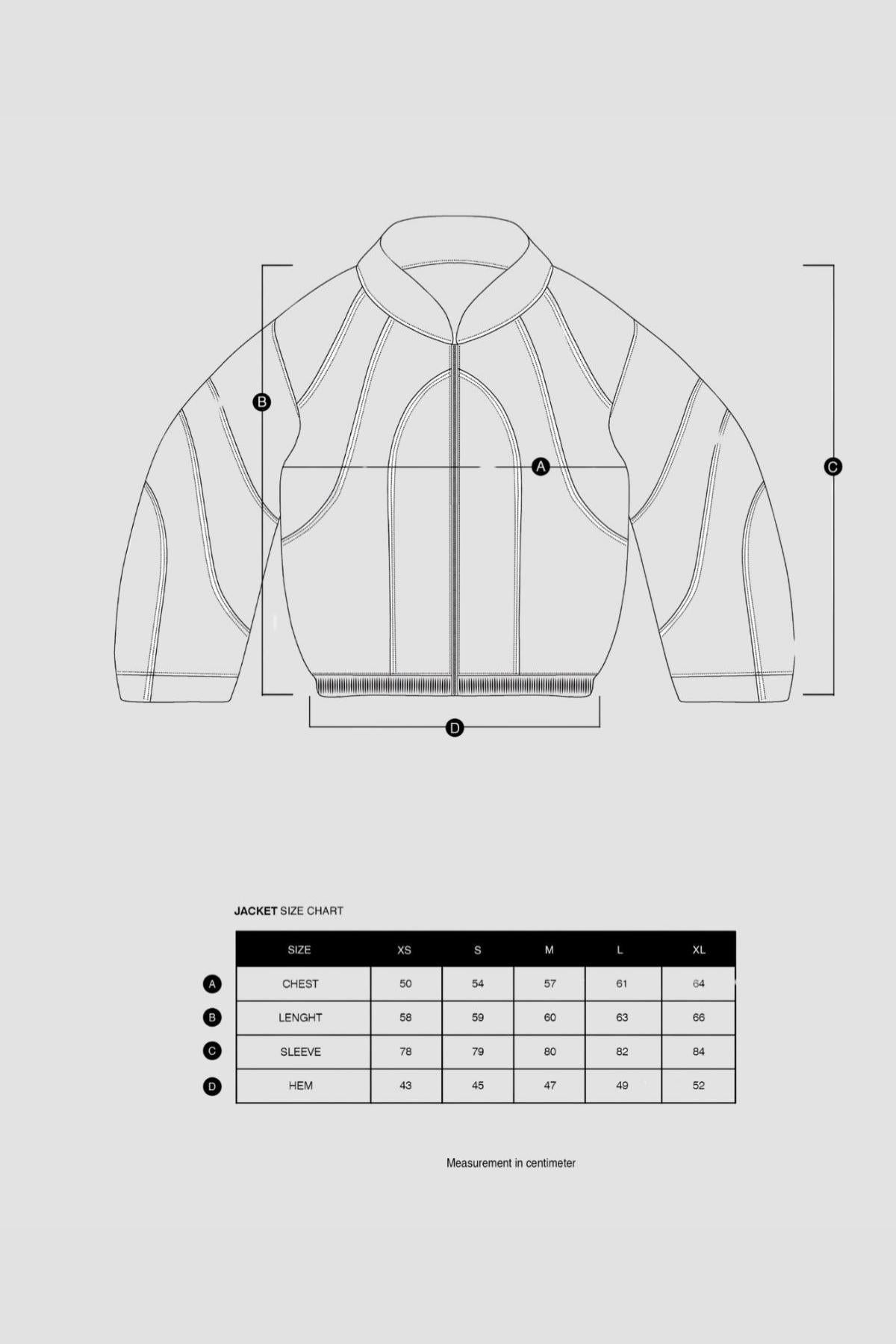 Size chart in centimeters