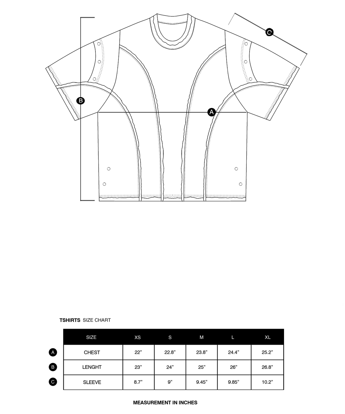 Size chart in inches