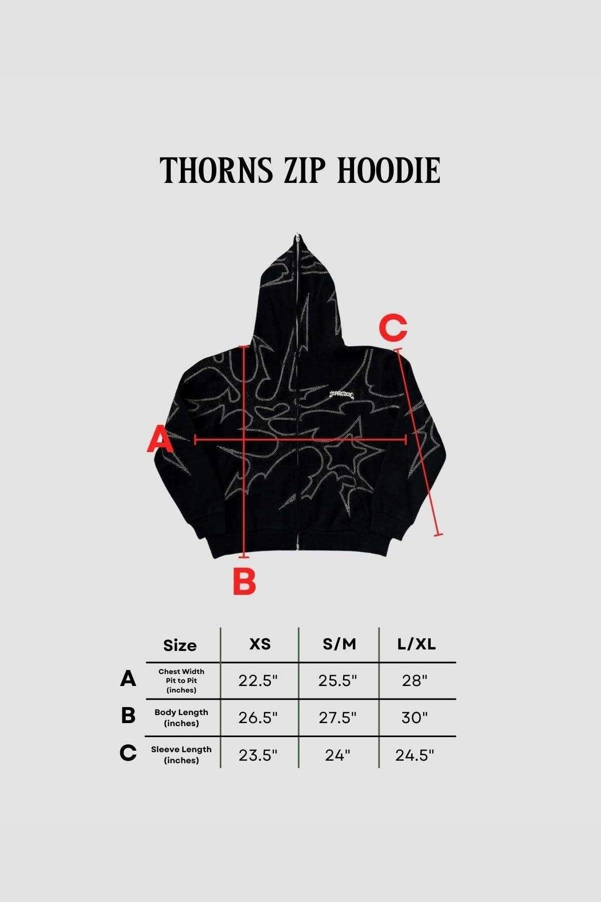 THORNS ZIP HOODIE BLACK