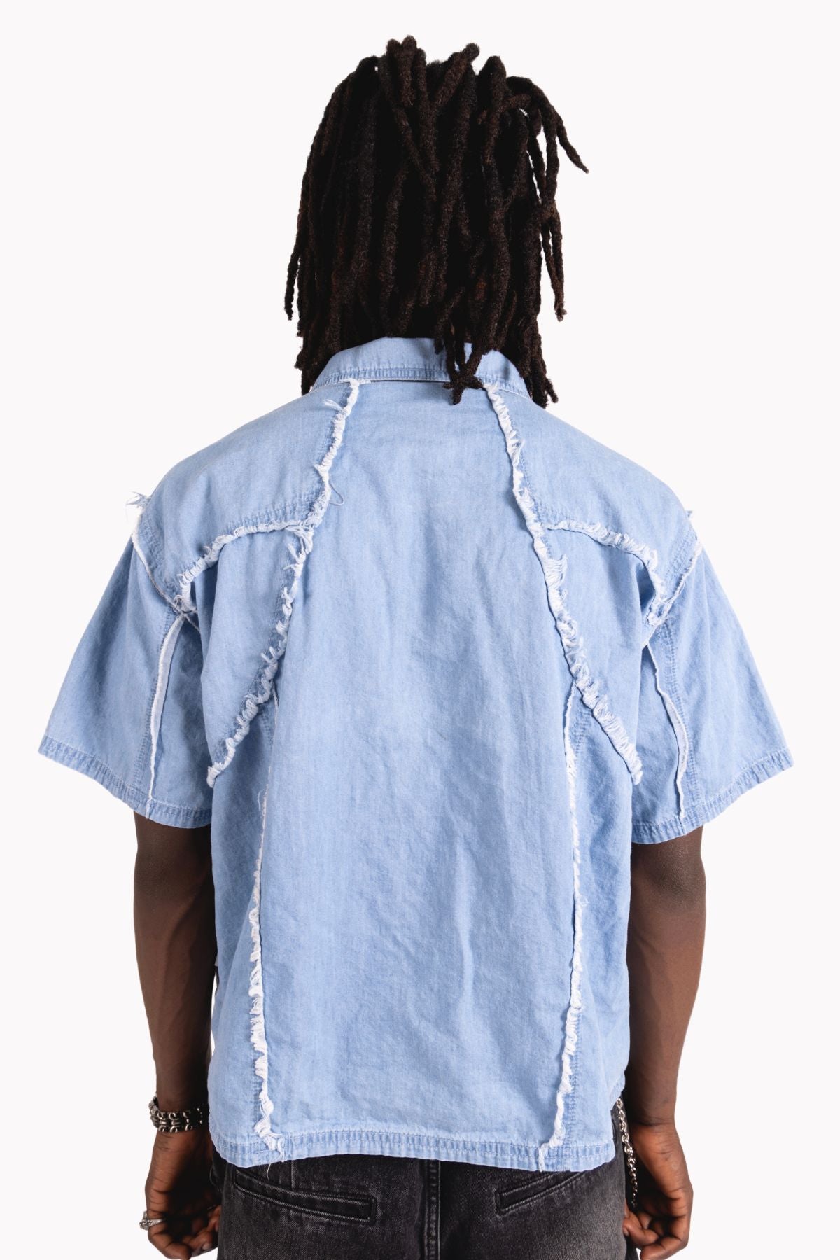 Distressed Collared Shirt Blue
