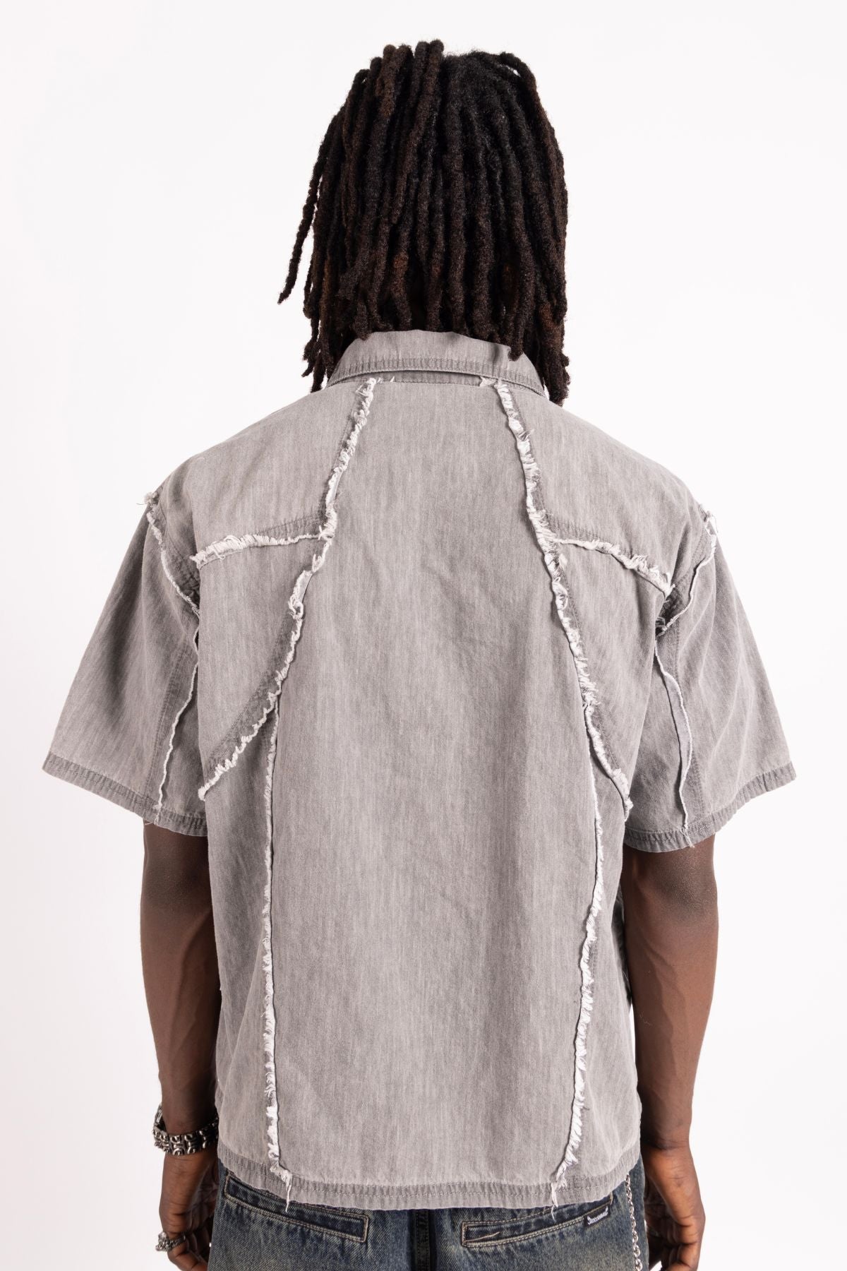 Distressed Collared Shirt Grey