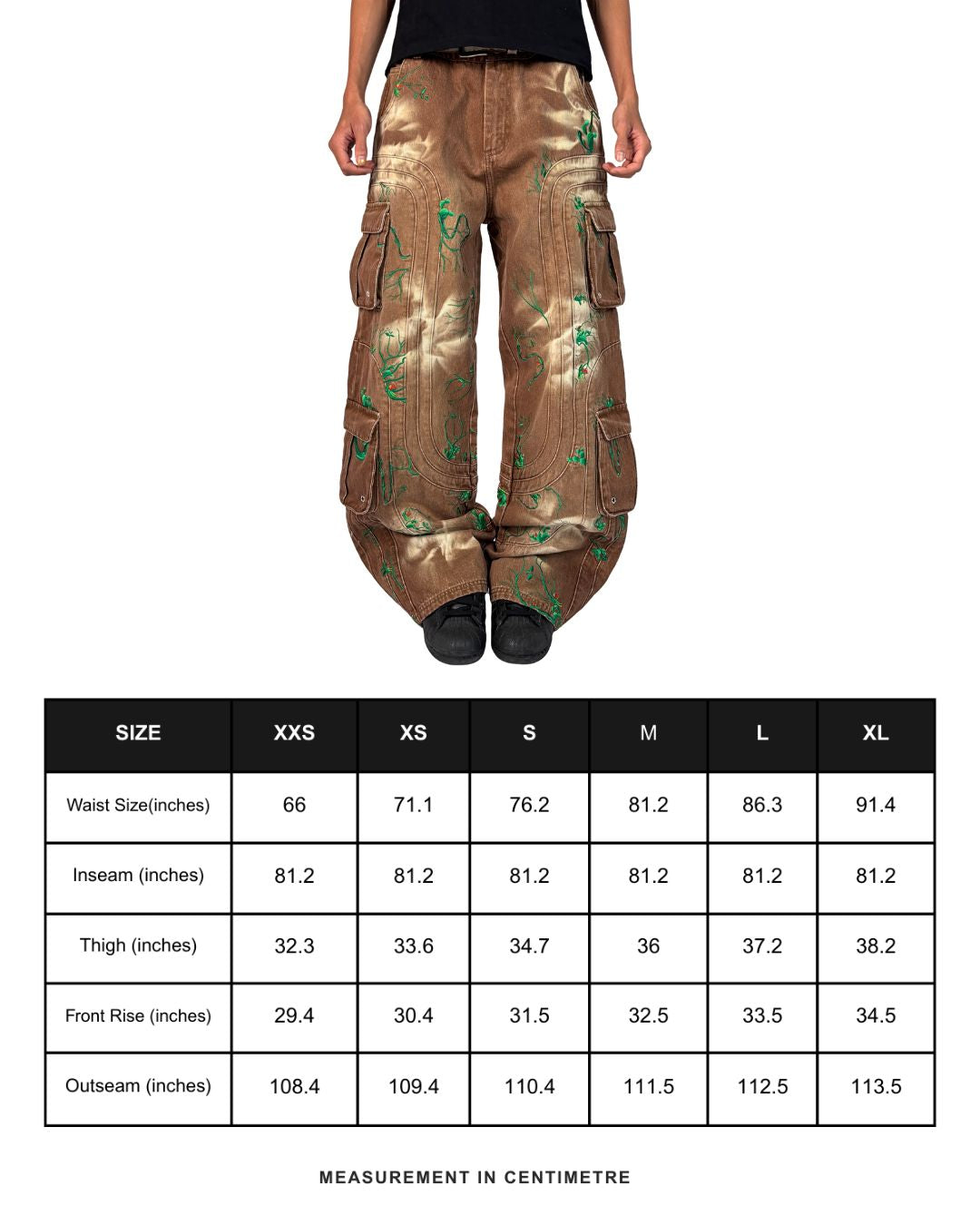 Size chart in centimeters