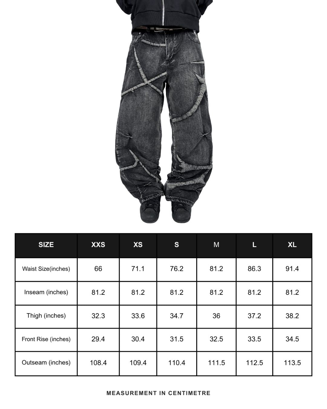 Size chart in centimeters