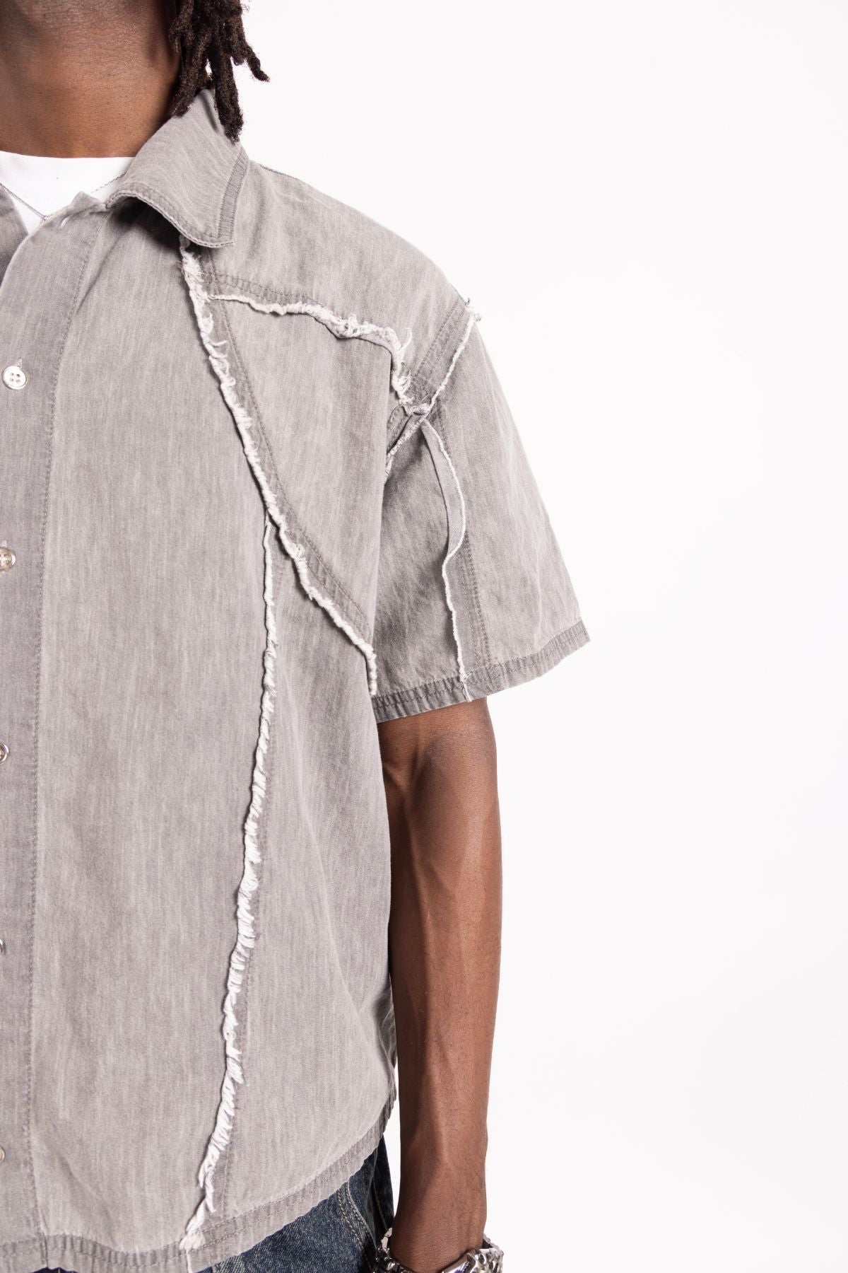 Distressed Collared Shirt Grey
