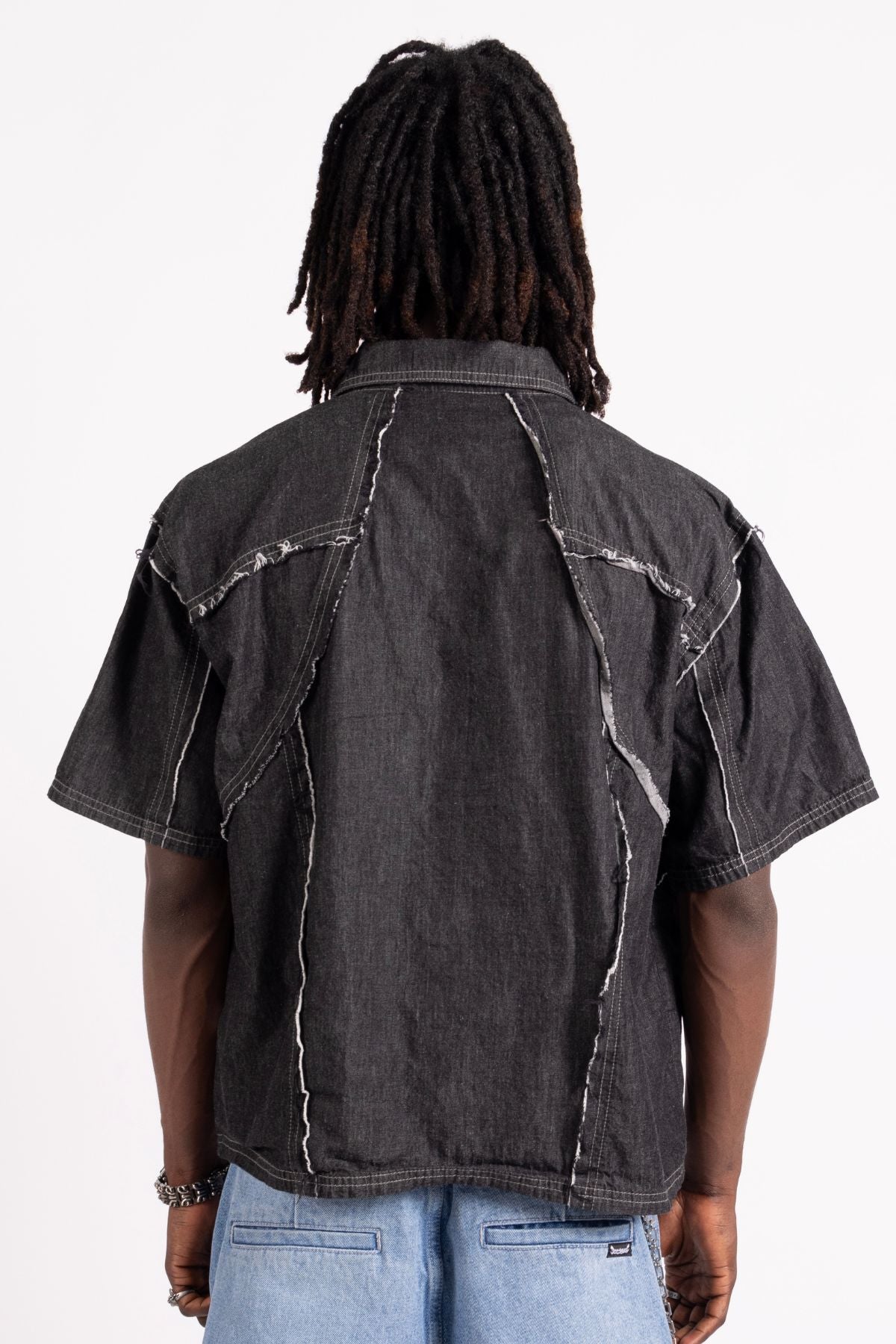 Distressed Collared Shirt Black