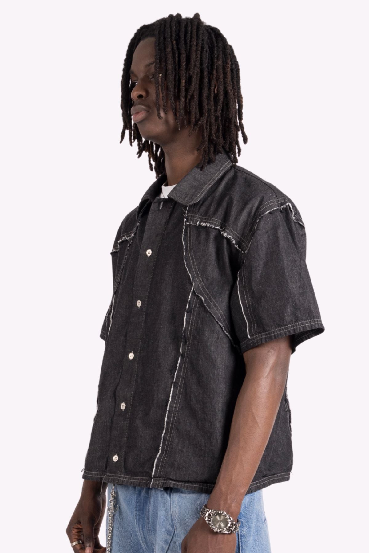 Distressed Collared Shirt Black