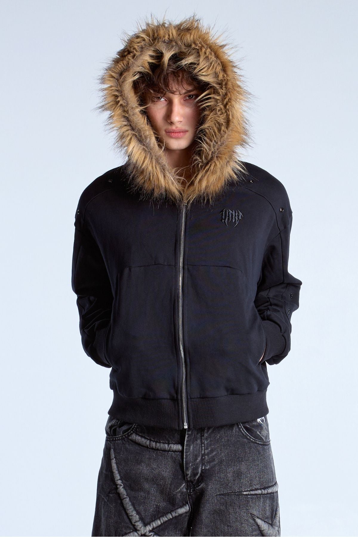 Noire Fur Zip Hoodie