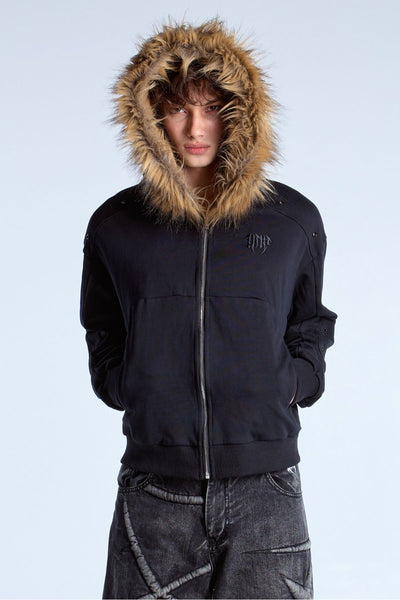 Noire Fur Zip Hoodie