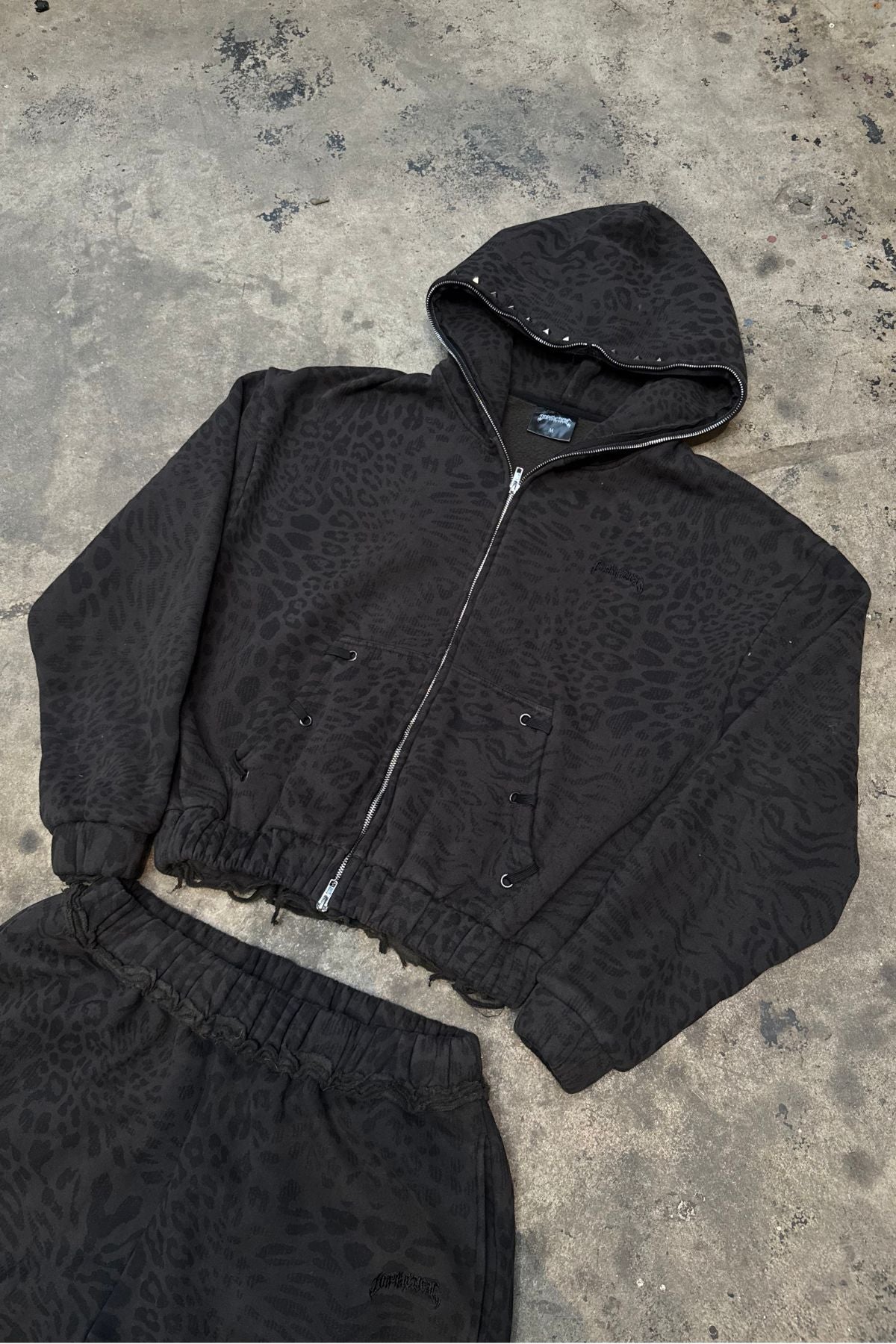 Leopard Zip Hoodie (Black)