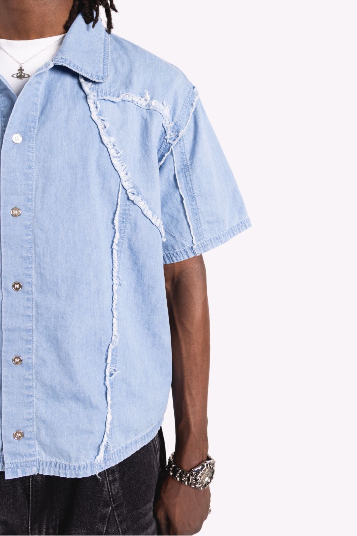 Distressed Collared Shirt Blue