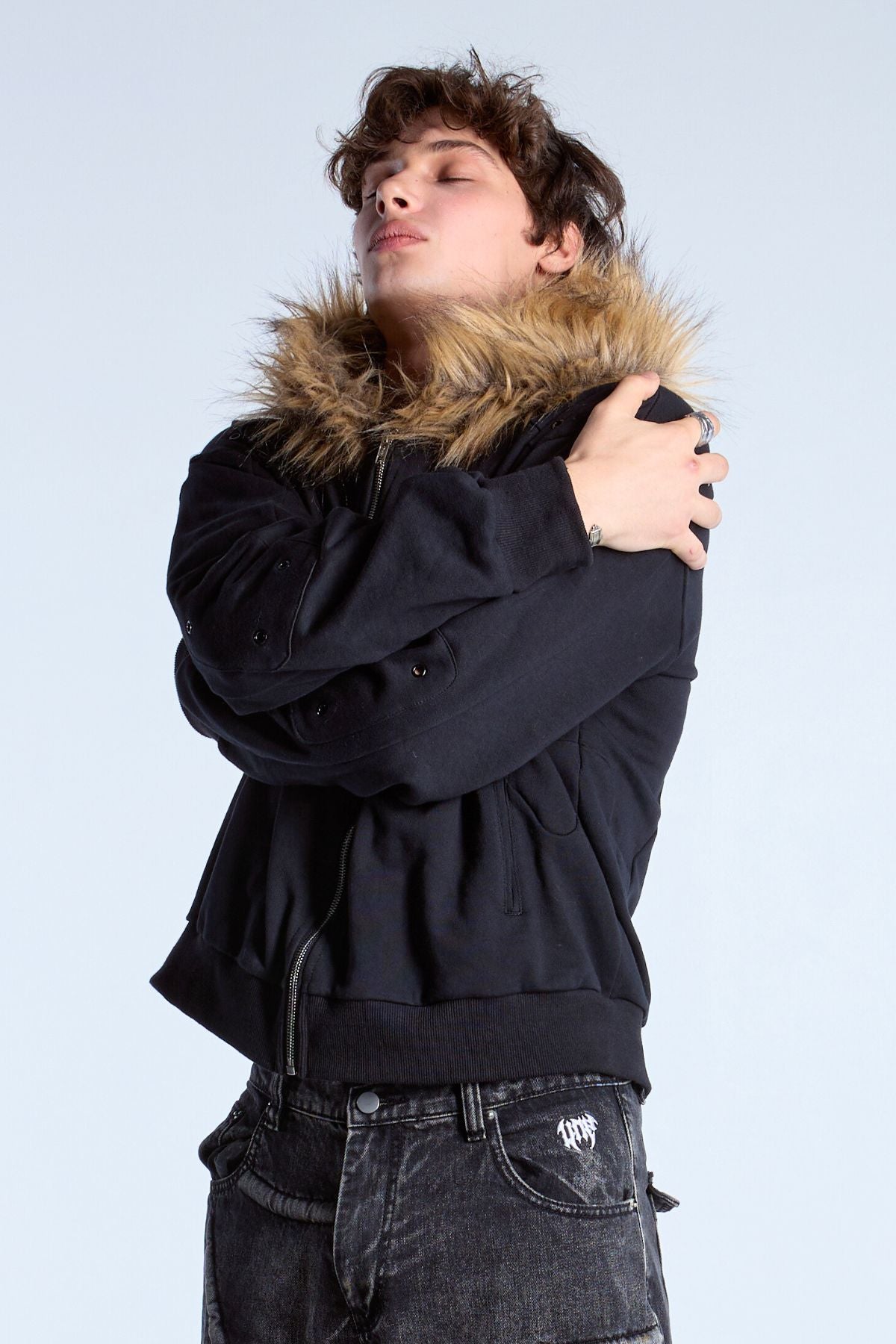 Noire Fur Zip Hoodie