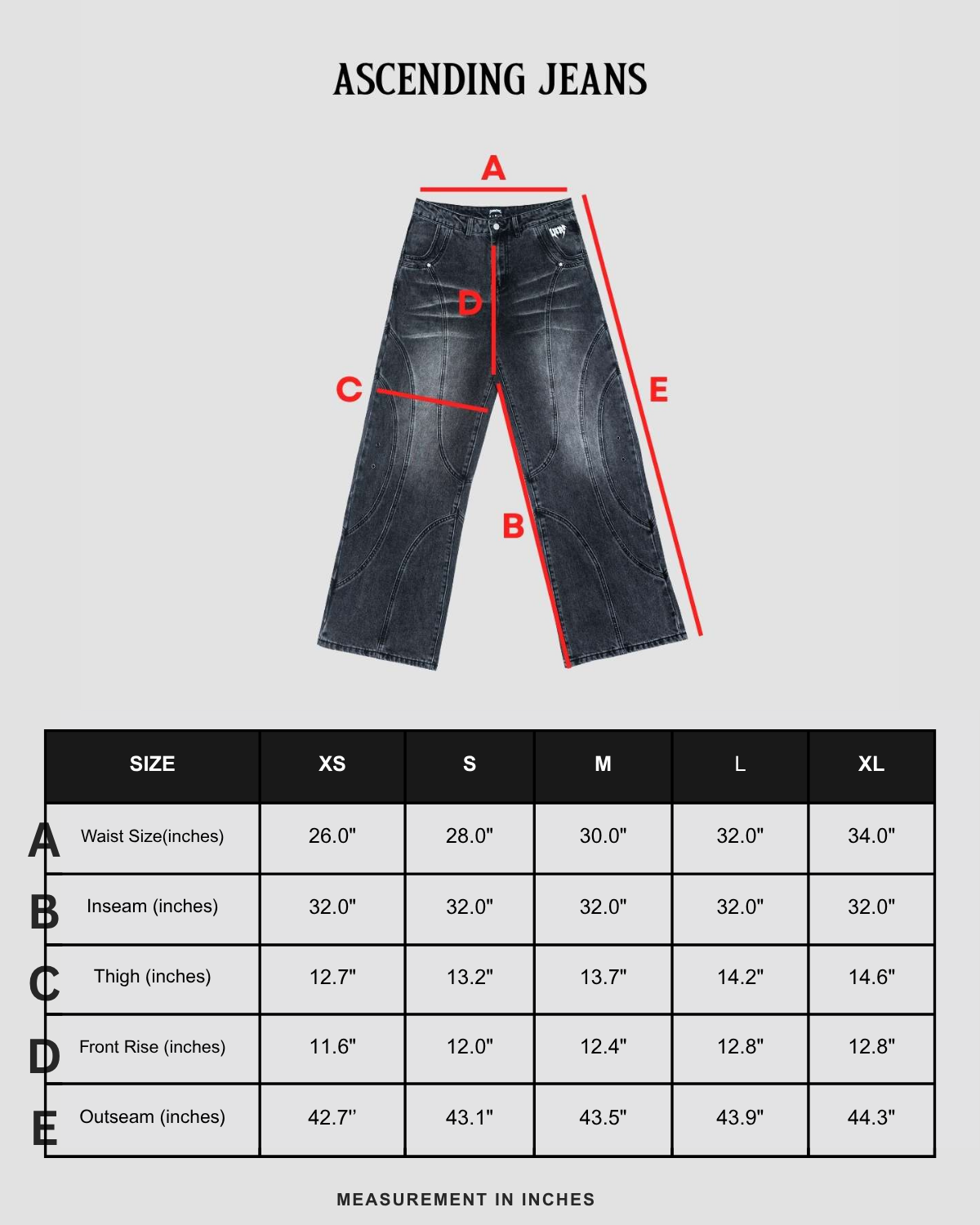 Size chart in inches