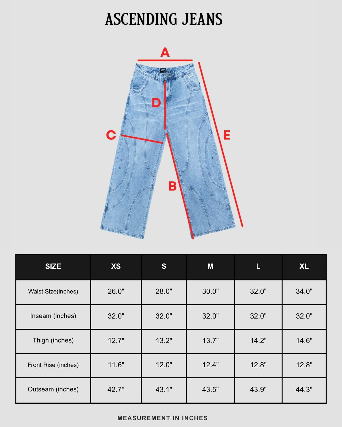 Size chart in inches