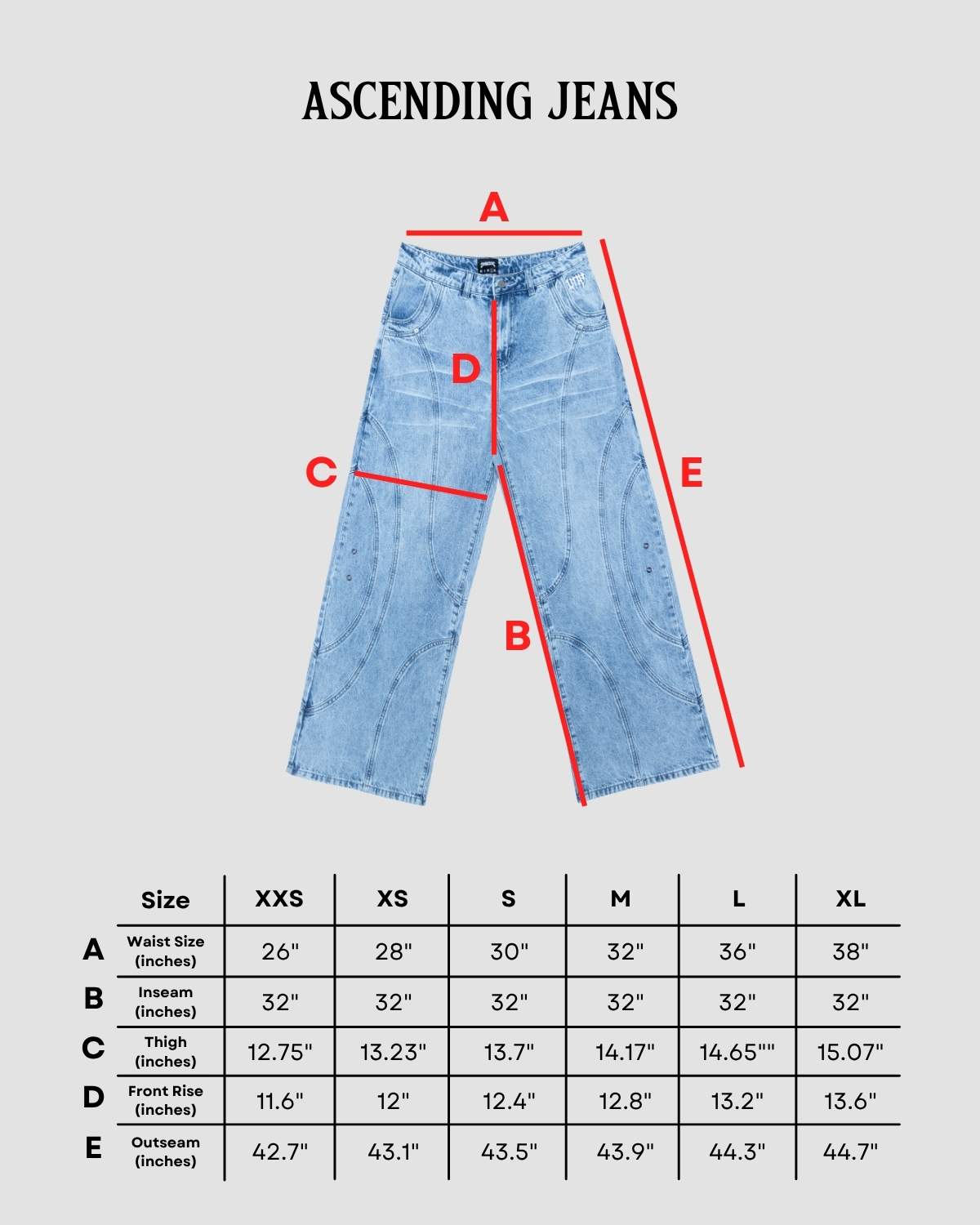Size chart in inches