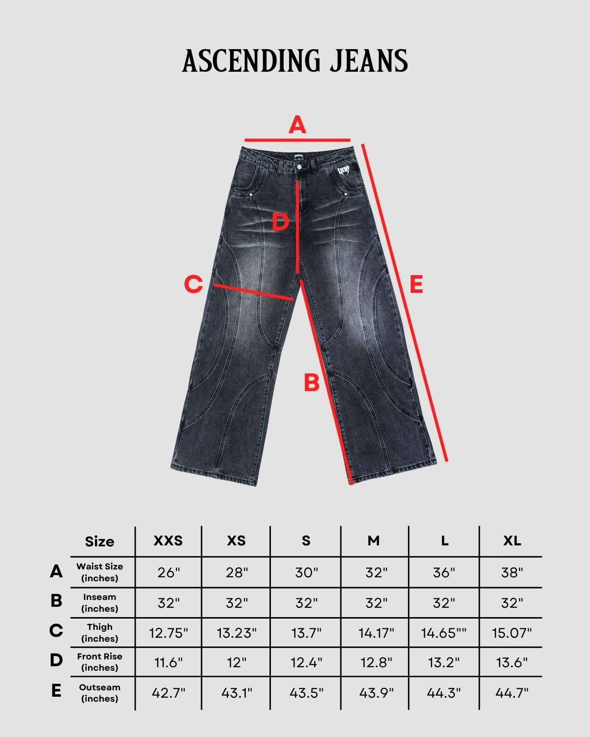 Size chart in inches