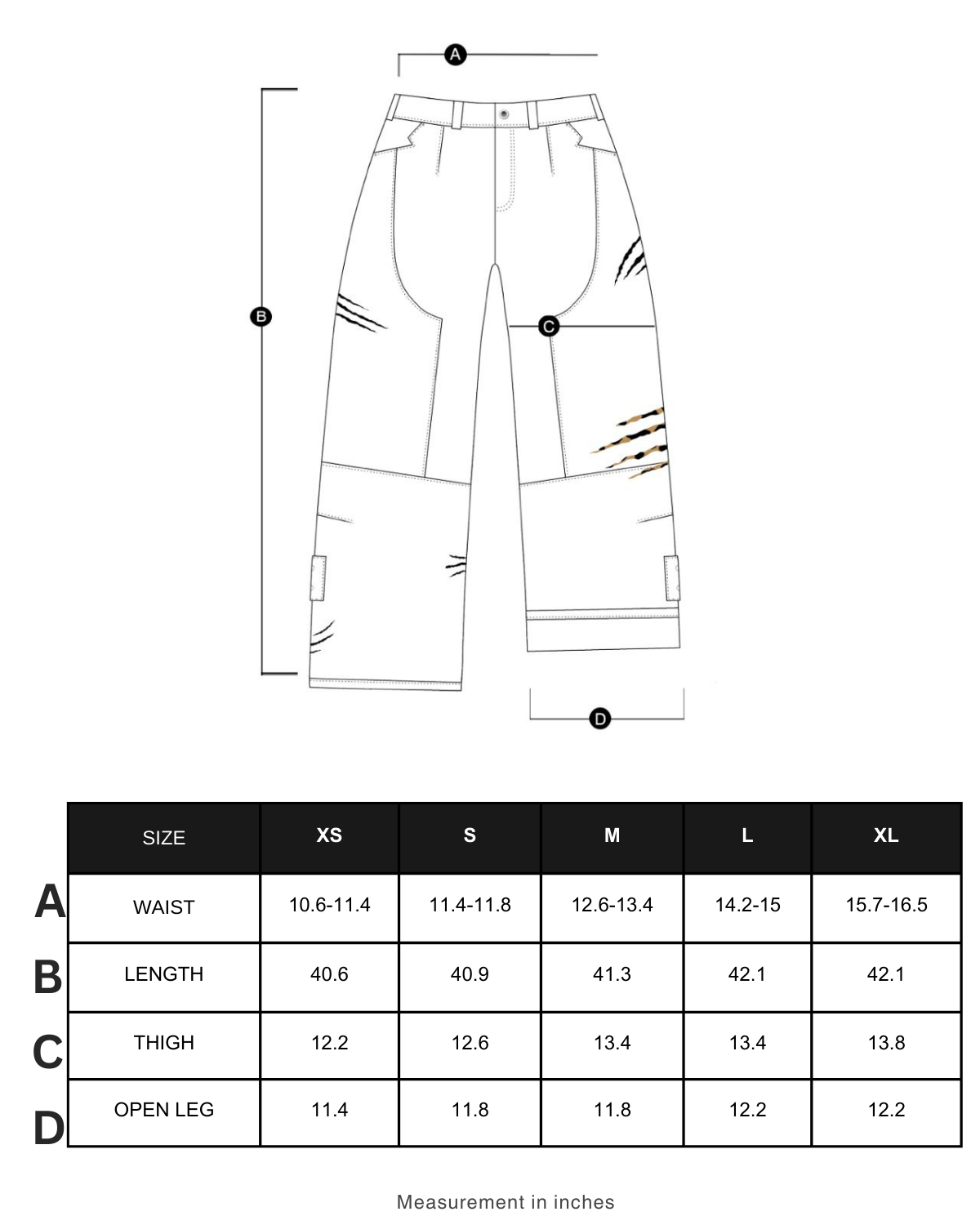Size chart in inches