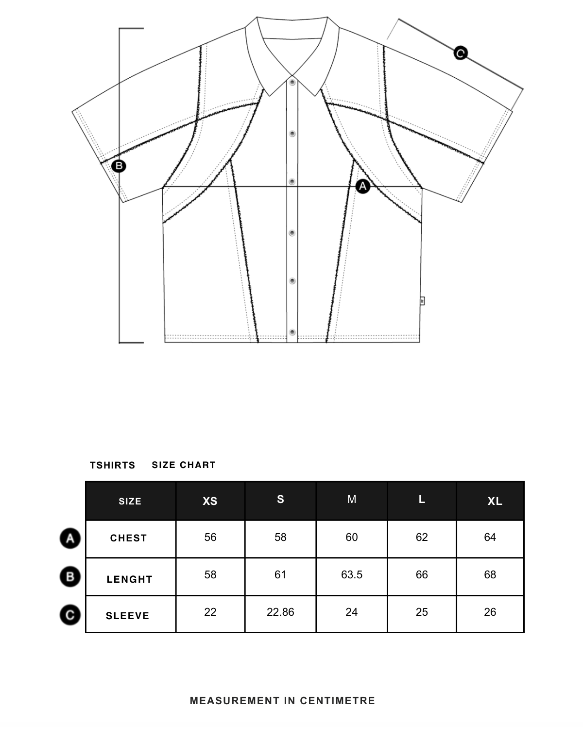 Size chart in centimeters