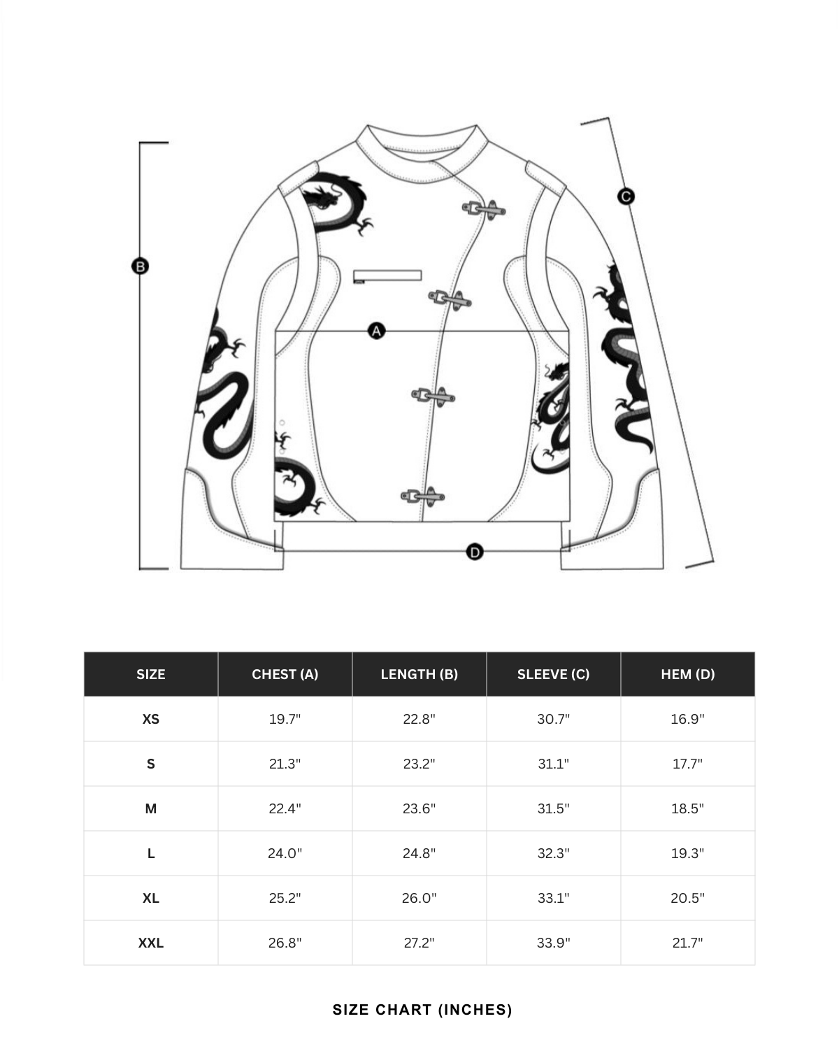 Size chart in inches
