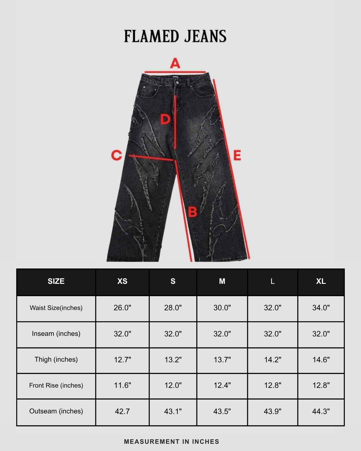 Size chart in inches