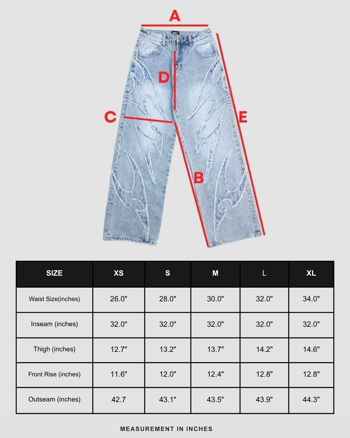 Size chart in inches