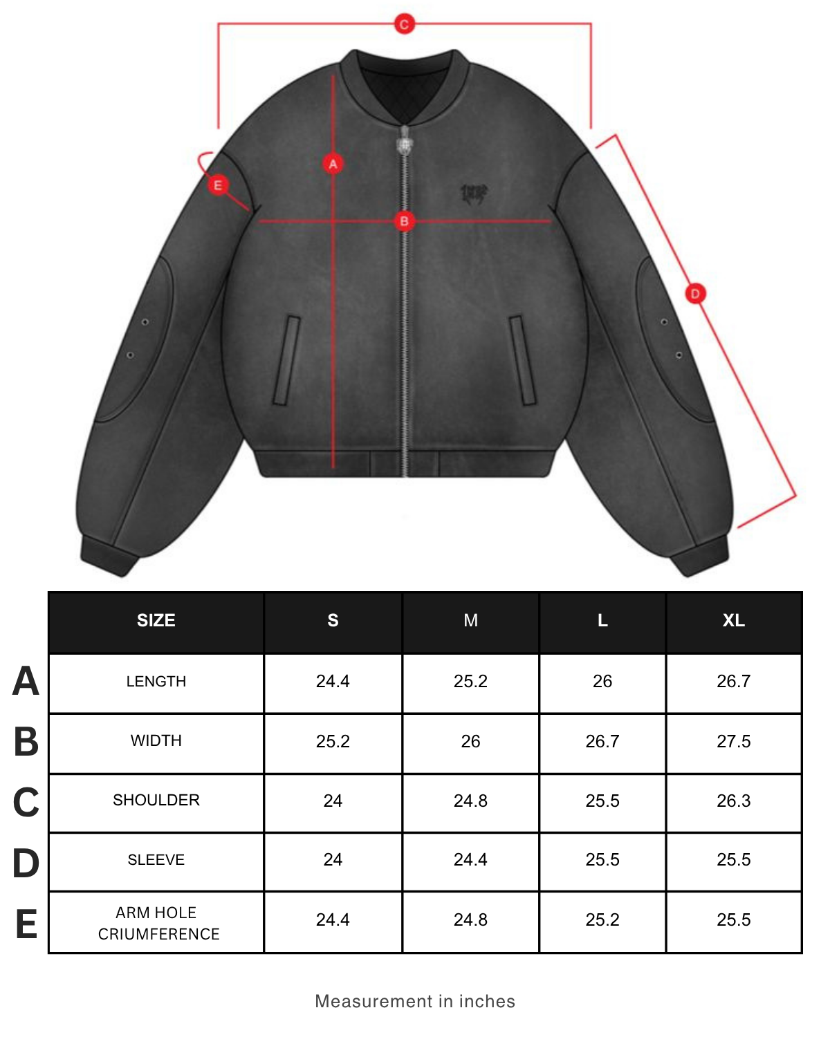 Size chart in inches
