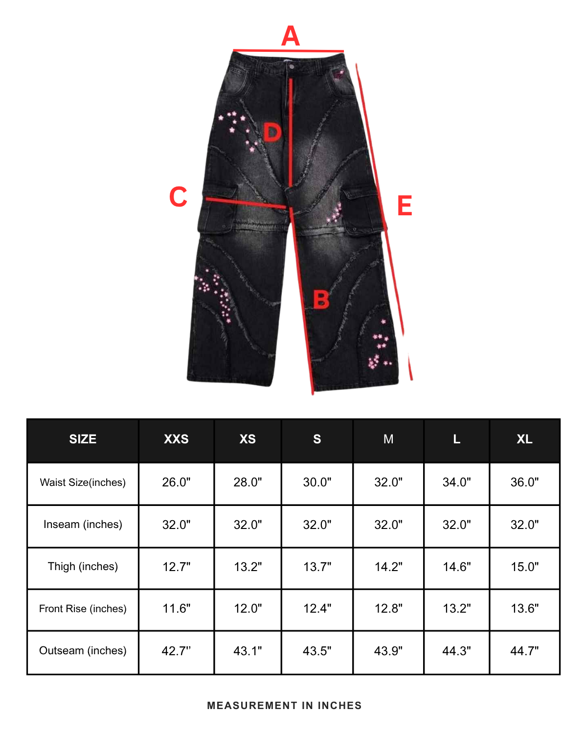Size chart in inches
