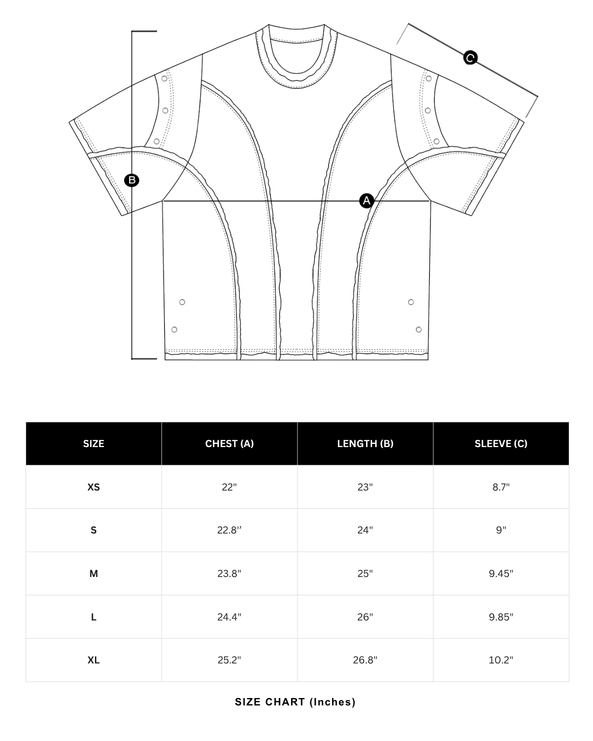 Size chart in inches