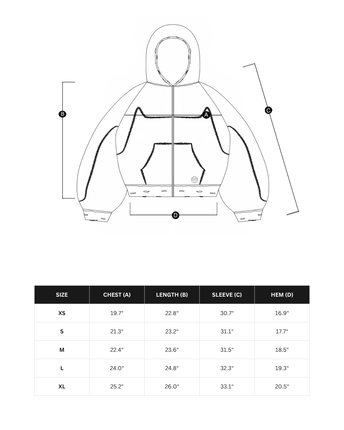 Size chart in inches