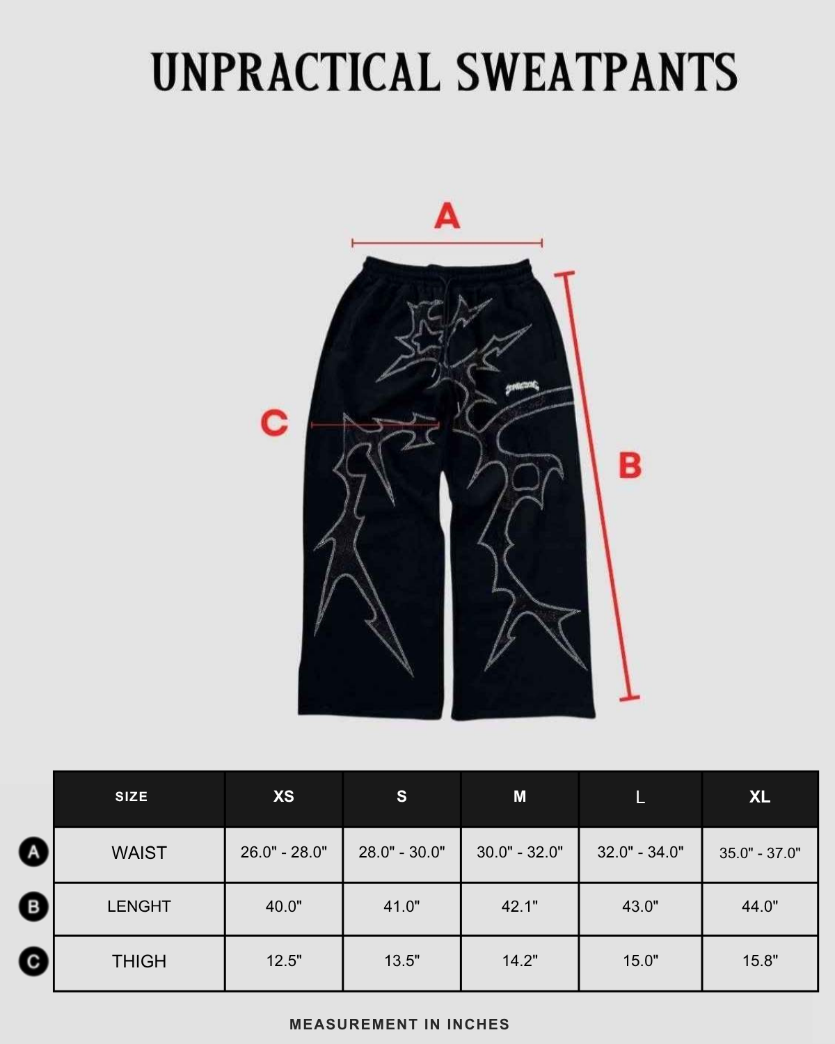 Size chart in inches