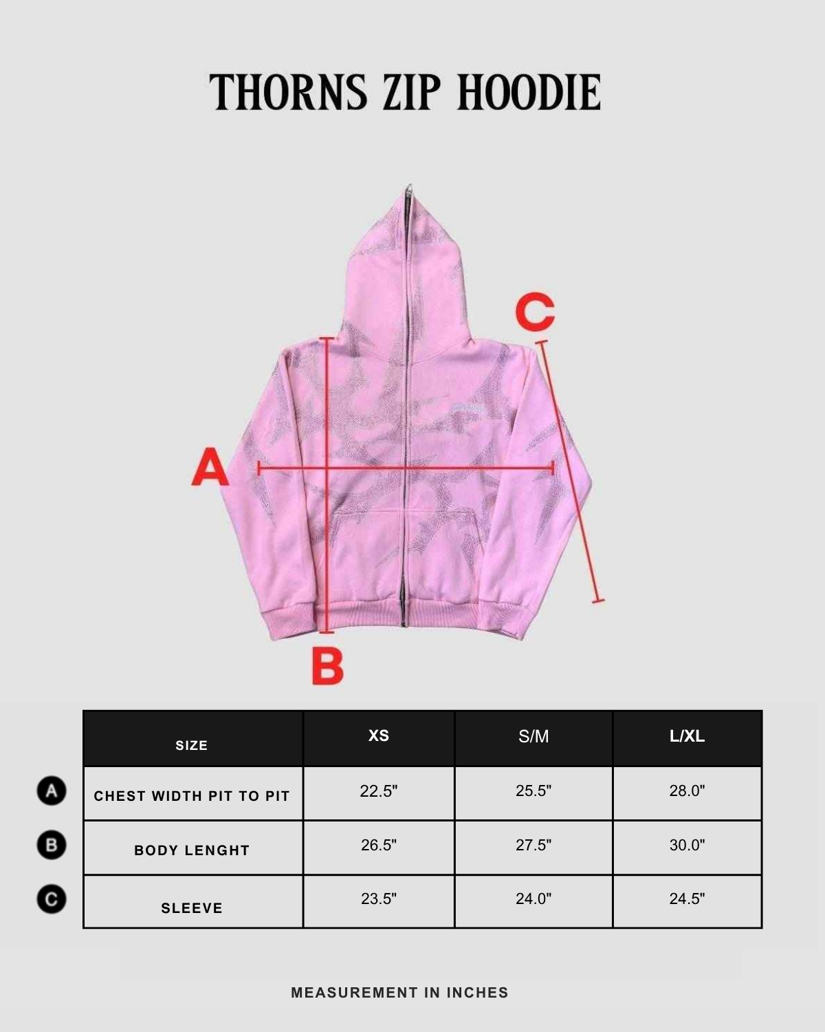 Size chart in inches