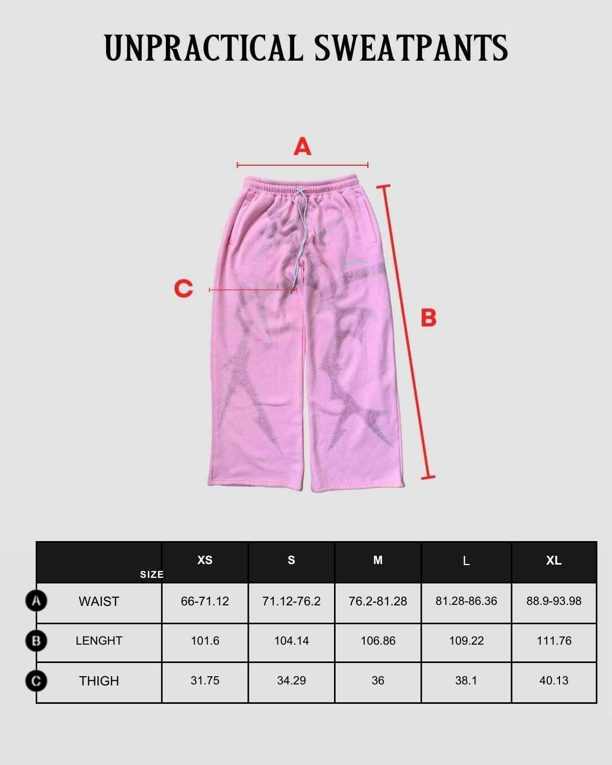 Size chart in centimeters